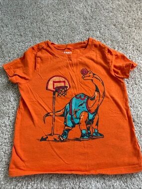 Old Navy Orange Tee with Blue Dinosaur Basketball Graphic